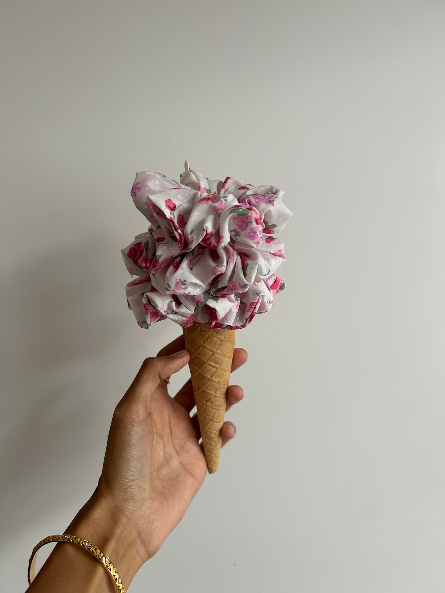 XS Pink & white floral scrunchie