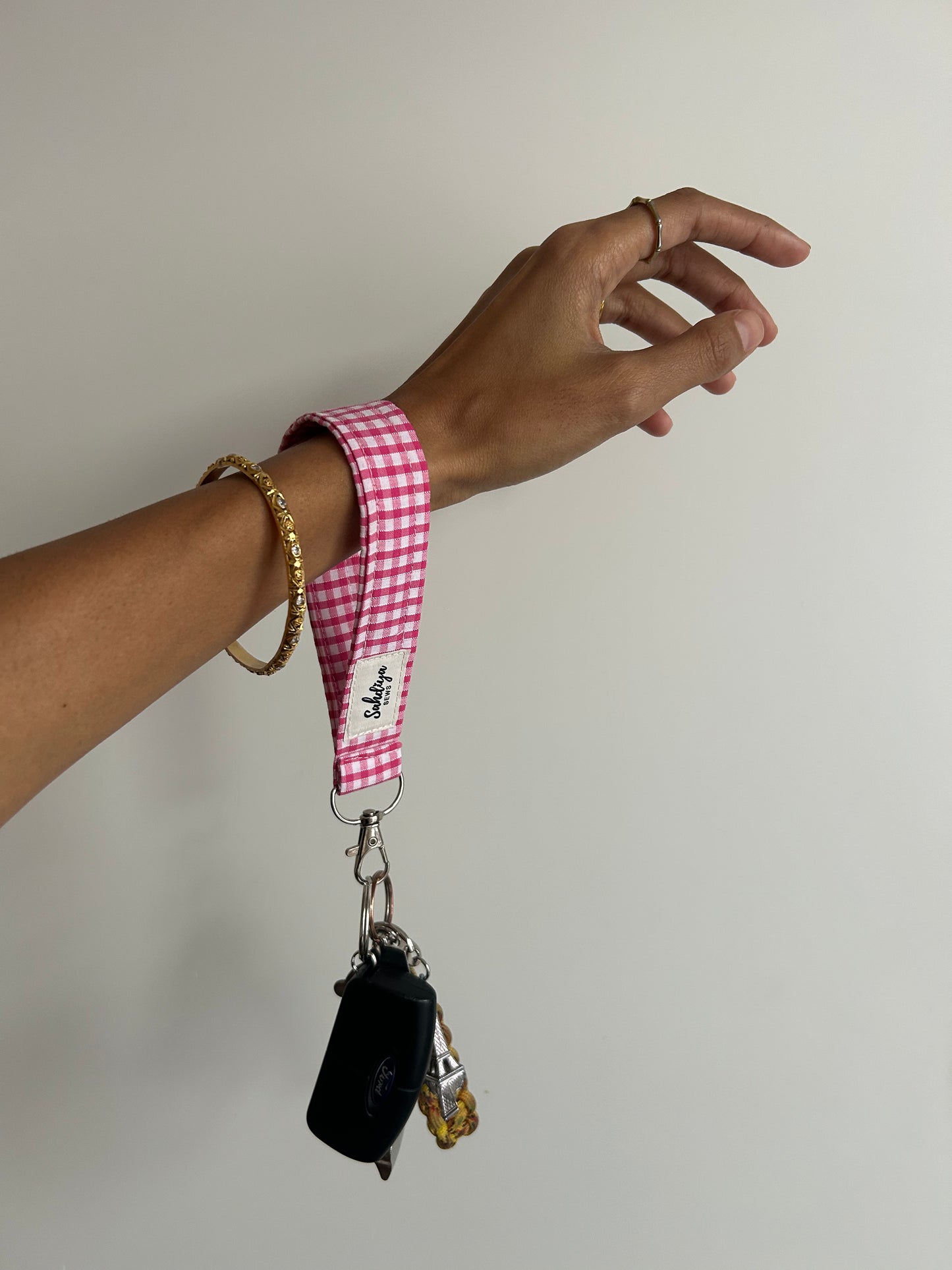 Wristlet- Pink & white gingham