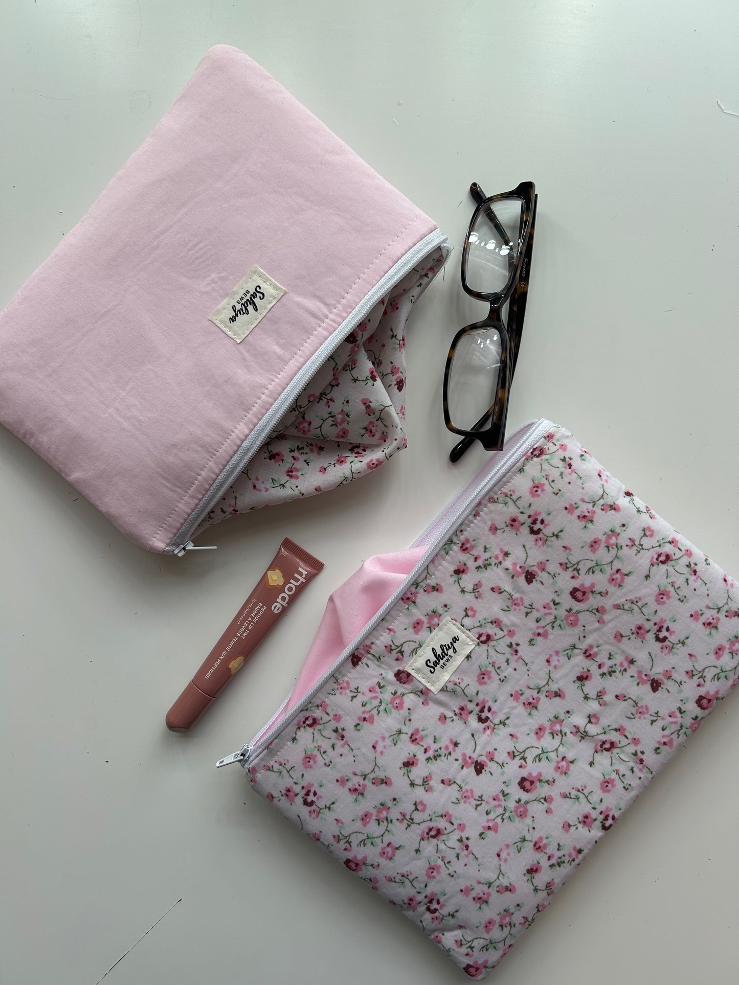 Baby pink quilted pouch | Floral lining makeup bag | Cosmetic pouch | Travel essentials organiser