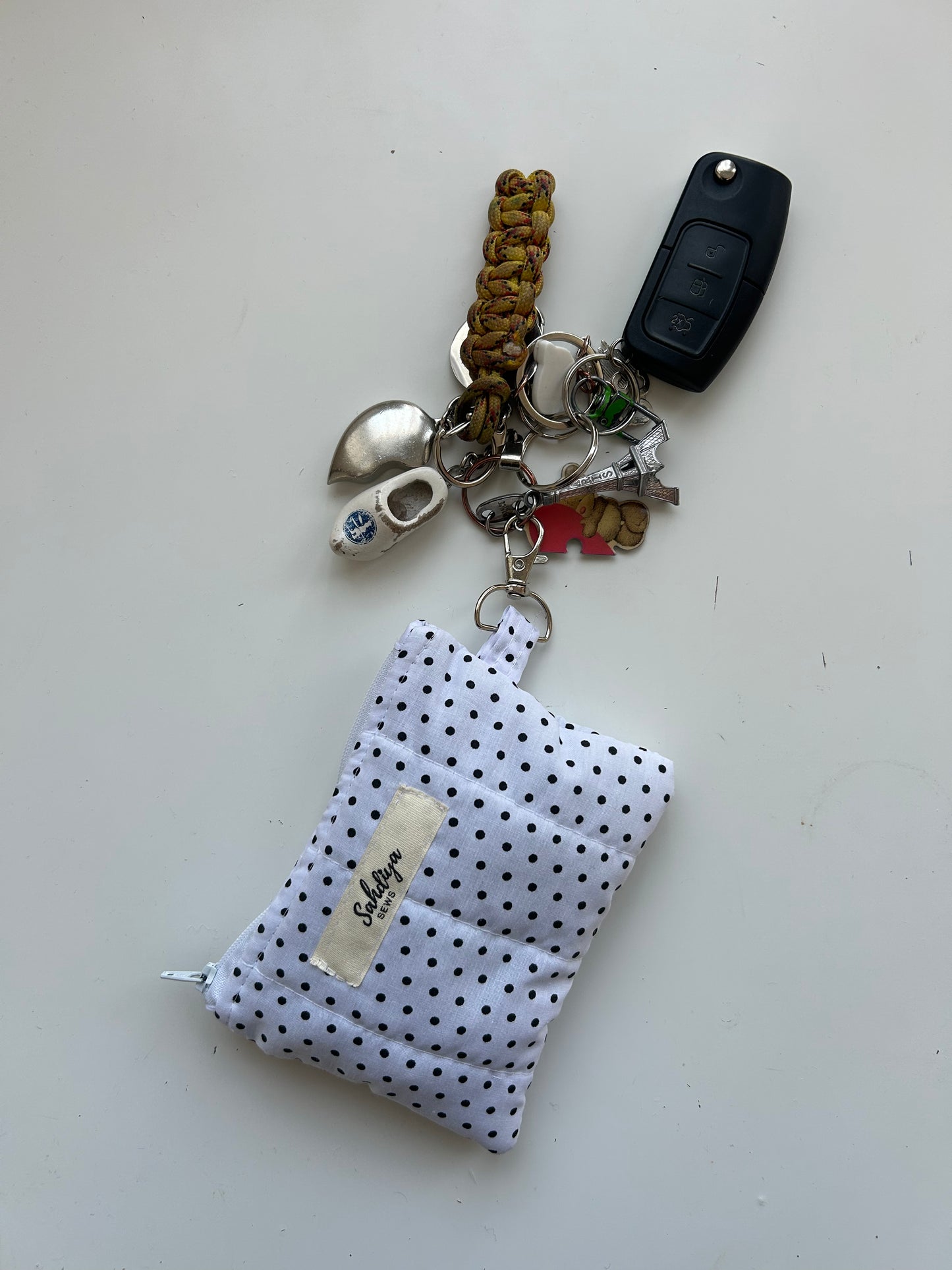 Quilted Mini Coin Purse with D-Ring | Handmade Padded Keyring Pouch