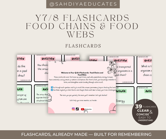 Year 7/8 Flashcards- Digital file - Food chains and Food webs