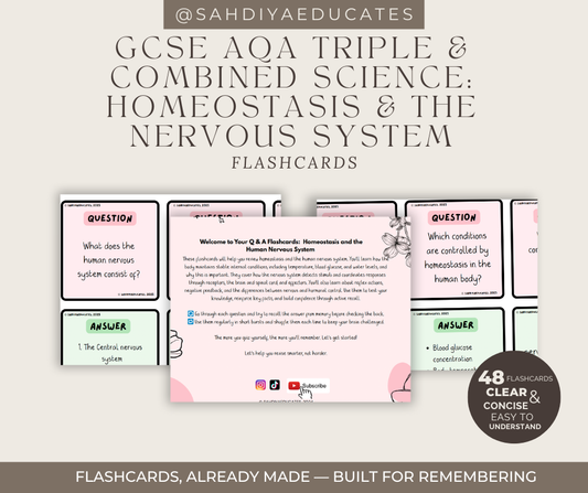 Digital File- Flashcards AQA GCSE Combined & Triple Science: Homeostasis and The Human Nervous System