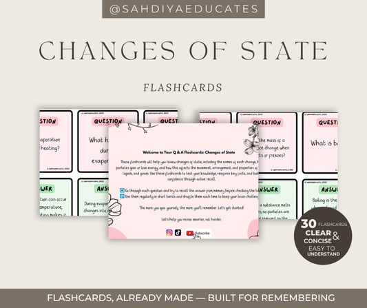 Digital file -Flashcards: Year 7 & 8 Changes of state