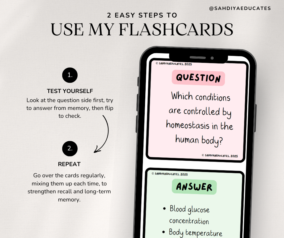 Digital File- Flashcards AQA GCSE Combined & Triple Science: Homeostasis and The Human Nervous System