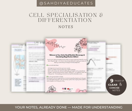 Digital file -Notes: AQA GCSE Combined Science: Trilogy (8464) Cell Specialisation & Differentiation