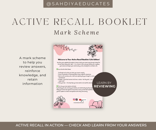 Digital file -Mark Scheme for Year & 8 Cells Active recall booklet