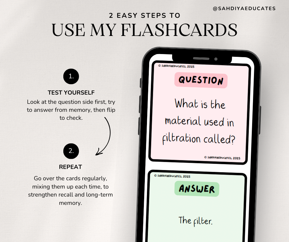 Digital file -Flashcards: Year 7 & 8 Solutions & Separating techniques