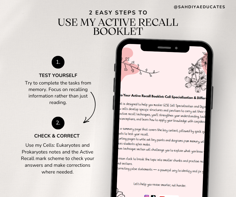 Digital file -Active recall booklet: AQA GCSE Combined Science: Trilogy (8464) Cell Specialisation & Differentiation