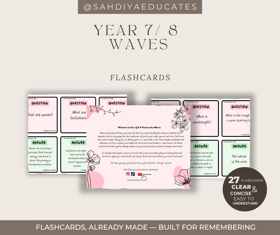 Year 7/8 Flashcards- Digital file- Waves