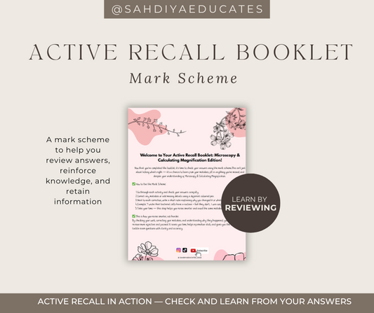 Digital file -AQA GCSE Combined Science: Trilogy (8464) Mark Scheme for Microscopy & Calculating Magnification Active recall booklet