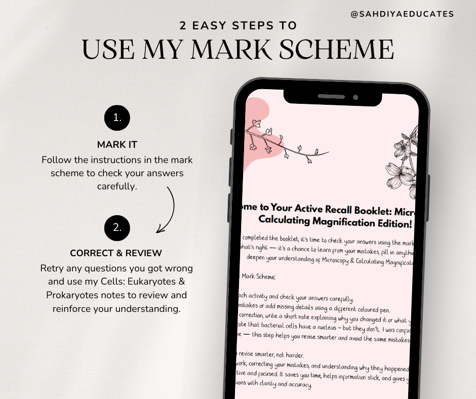 Digital file -AQA GCSE Combined Science: Trilogy (8464) Mark Scheme for Microscopy & Calculating Magnification Active recall booklet
