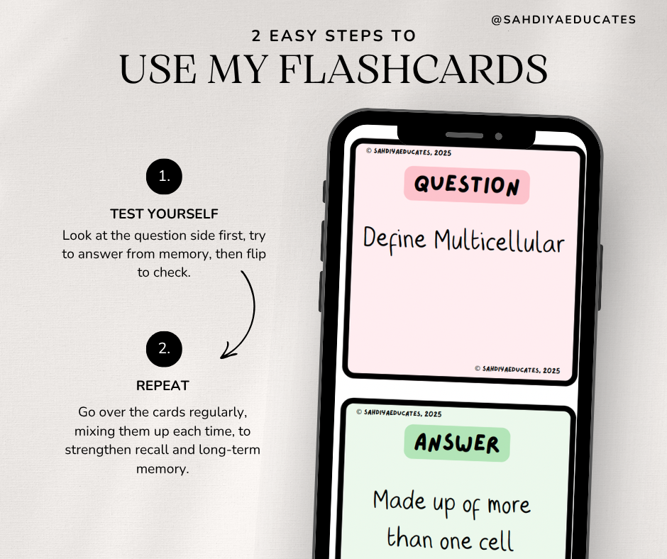 Year 7/8 Flashcards- Digital file- Levels of organisation