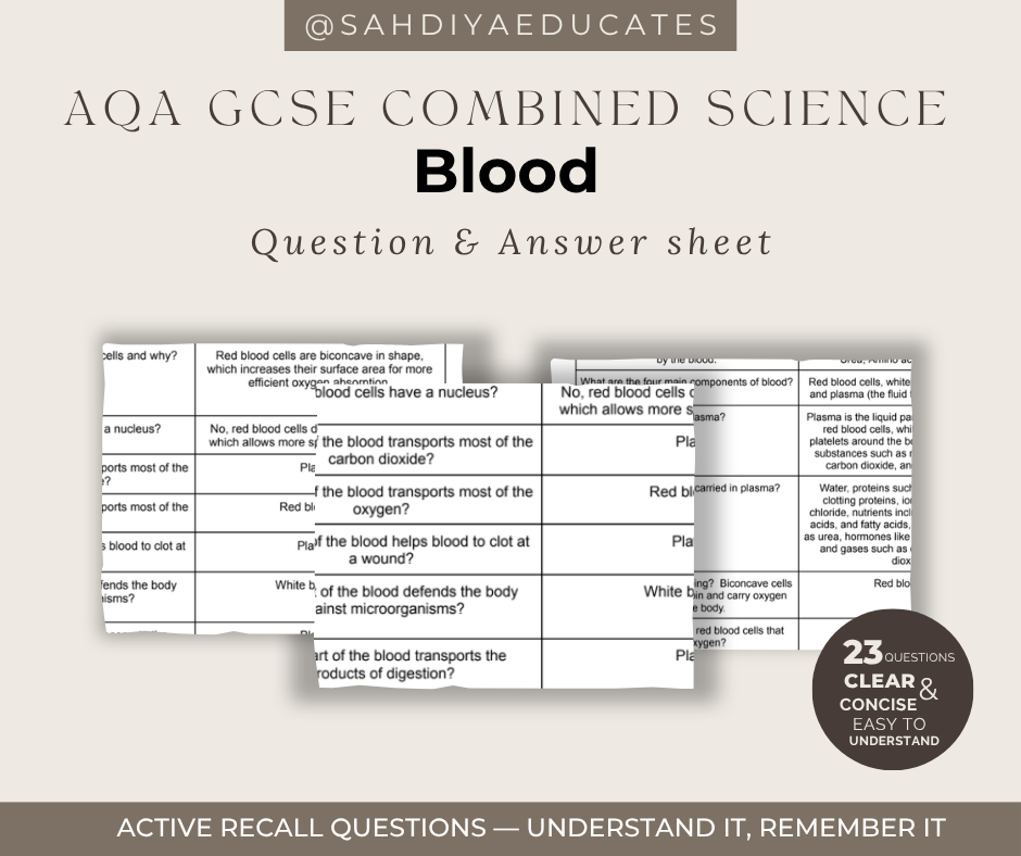 Digital file- Question & Answer sheet - AQA GCSE Combined Science - Blood