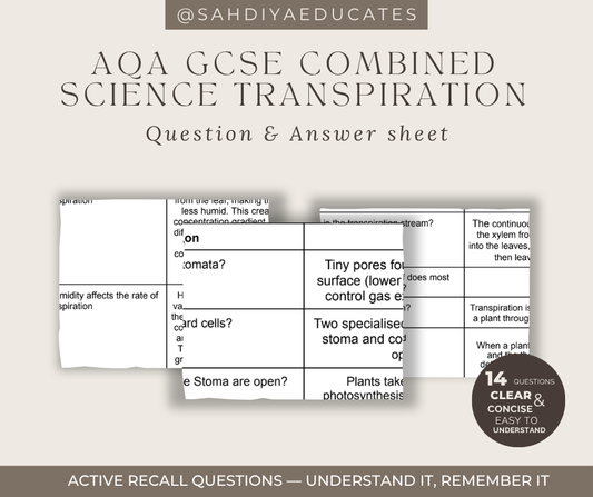 Digital file- Question & Answer sheet - AQA GCSE Combined Science - Transpiration  and factors affecting transpiration