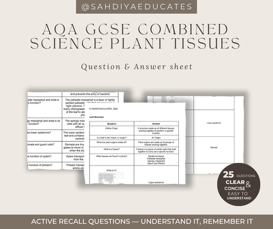 Digital file- Question & Answer sheet - AQA GCSE Combined Science - Plant tissues