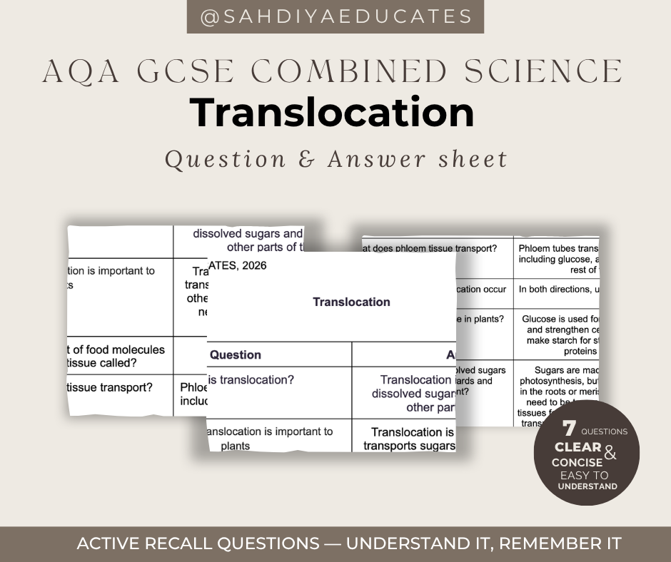 Digital file- Question & Answer sheet - AQA GCSE Combined Science - Translocation