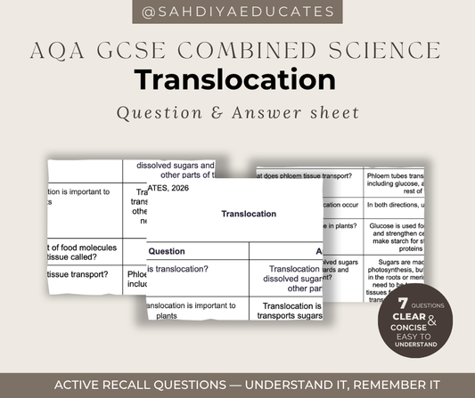 Digital file- Question & Answer sheet - AQA GCSE Combined Science - Translocation