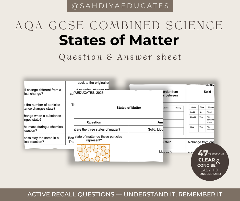 Digital file- Question & Answer sheet - AQA GCSE Combined Science - States of Matter