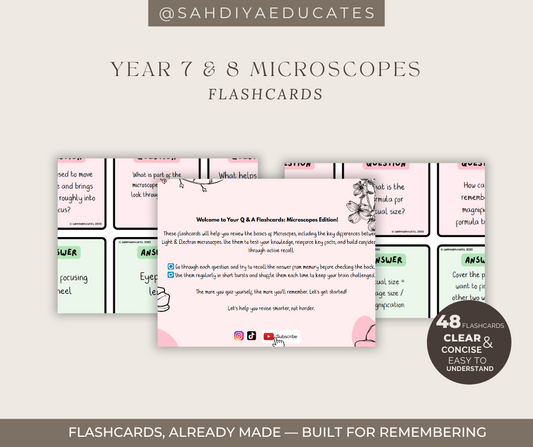 Digital file -Flashcards: Year 7 & 8 Microscopes