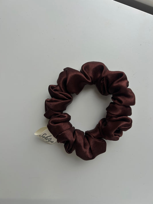 Thin brown satin scrunchie