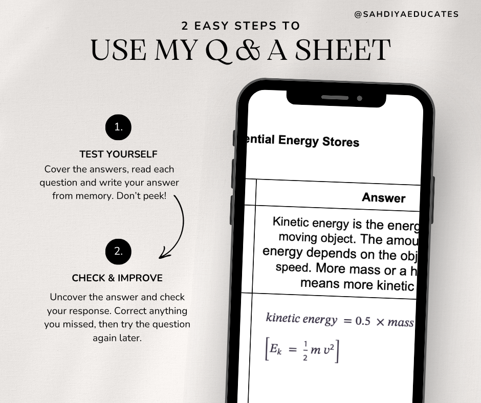 Digital file- Question & Answer sheet - AQA GCSE Combined Science - Kinetic and Potential Energy Stores