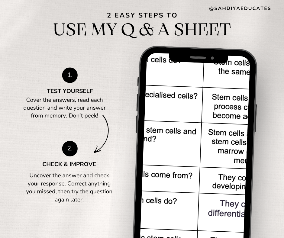 Digital file- Question & Answer sheet - AQA GCSE Combined Science - Stem cells