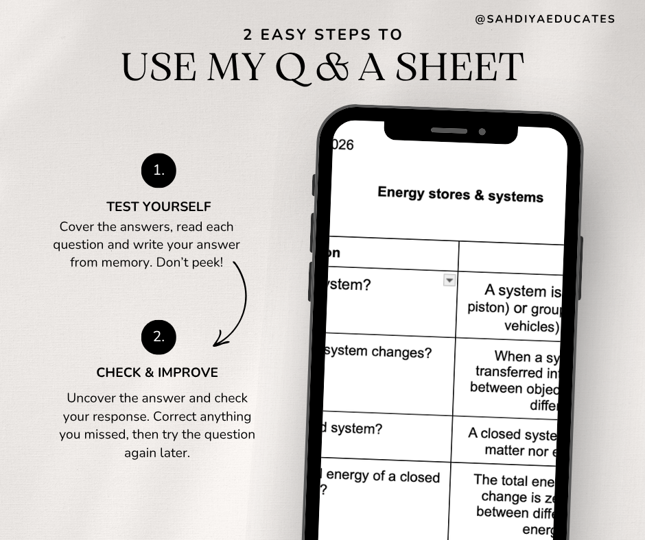 Digital file- Question & Answer sheet - AQA GCSE Combined Science - Energy stores & systems