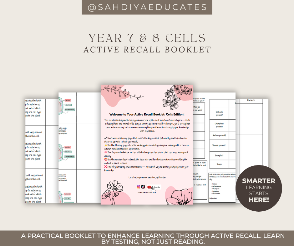 Digital file -Active Recall booklet: Year 7 & 8 Cells