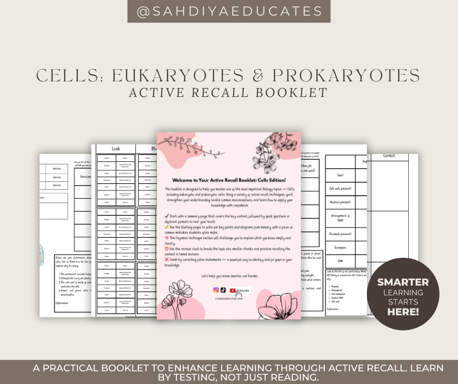 Digital file -Active recall booklet- AQA GCSE Combined Science: Trilogy (8464) Cells: Eukaryotes and Prokaryotes