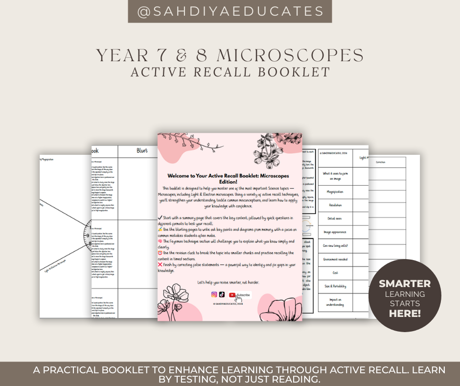 Digital file -Active Recall booklet: Year 7 & 8 Microscopes