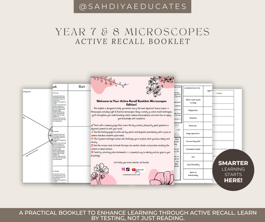 Digital file -Active Recall booklet: Year 7 & 8 Microscopes