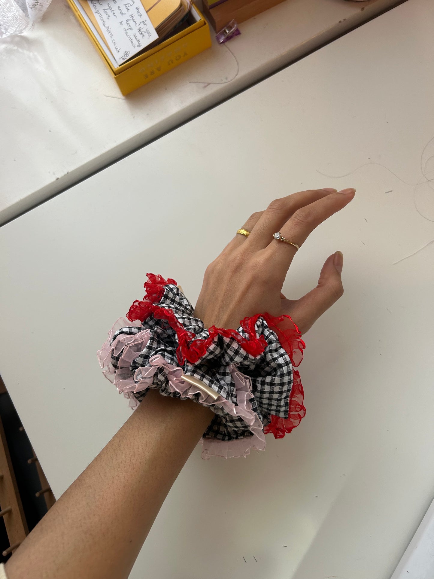 Gingham lace scrunchie