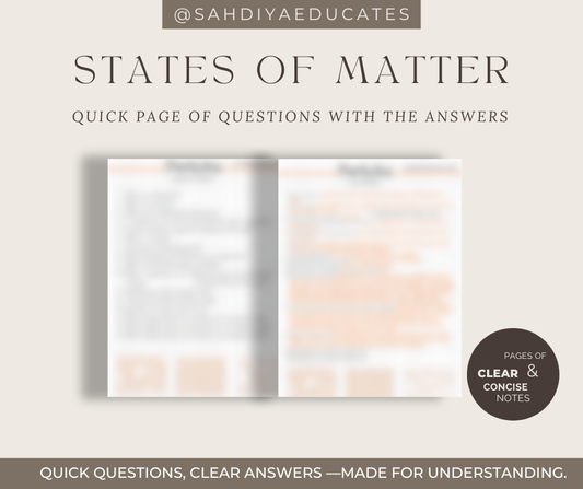 Digital file -Quick Questions + Answers : Year 7 & 8 The particulate nature of matter
