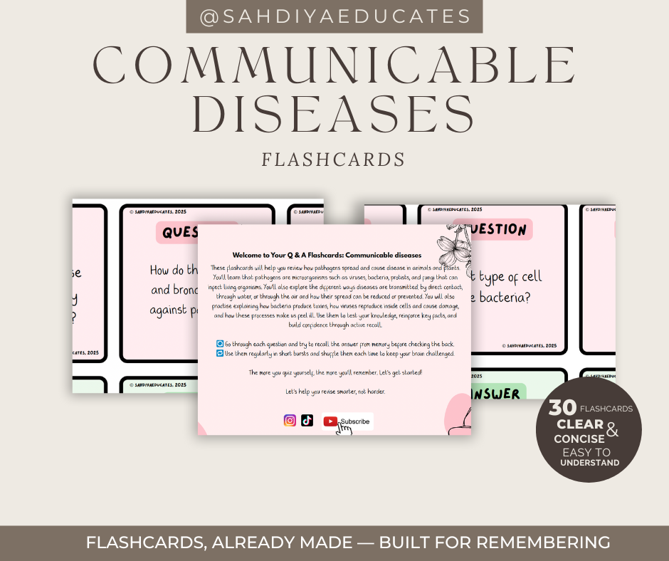 Digital file- AQA GCSE Combined Science: Trilogy (8464) Flashcards GCSE Communicable (infectious) diseases
