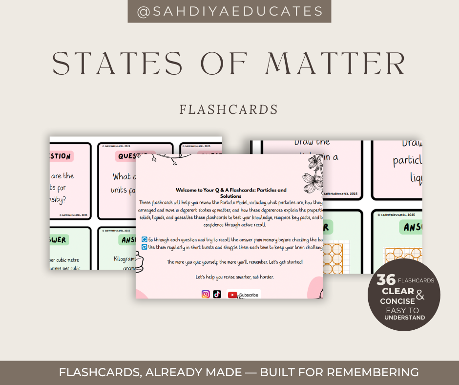 Digital file -Flashcards: Year 7 & 8 The particulate nature of matter