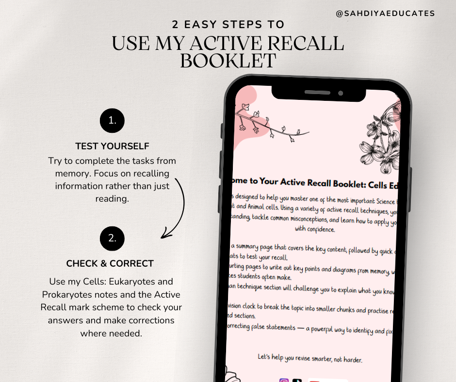 Digital file -Active Recall booklet: Year 7 & 8 Cells