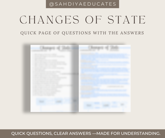 Digital file -Quick Questions + Answers : Year 7 & 8 Changes of state