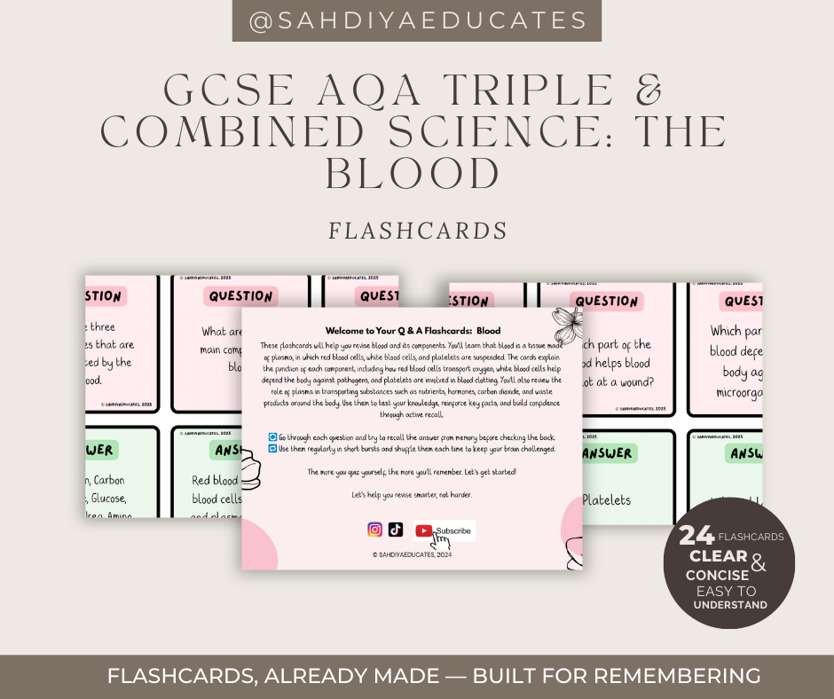Flashcards- Digital File- AQA GCSE Combined and Triple Biology- The Blood