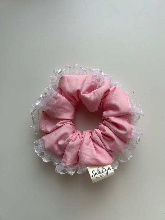 Pink organza lace scrunchie