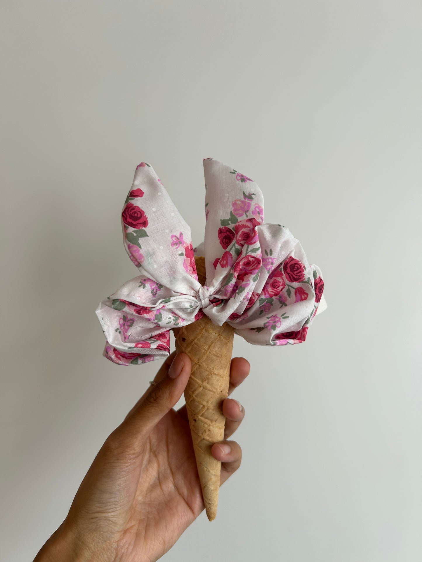 Bunny ears- Pink & white floral scrunchie