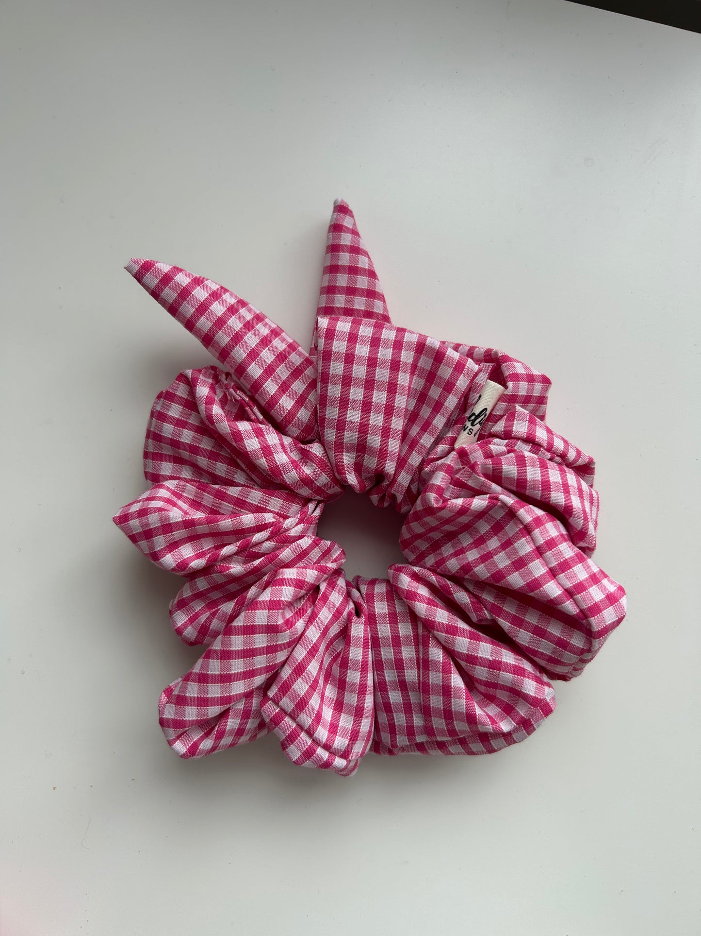 Bunny ears- Pink & white gingham scrunchie