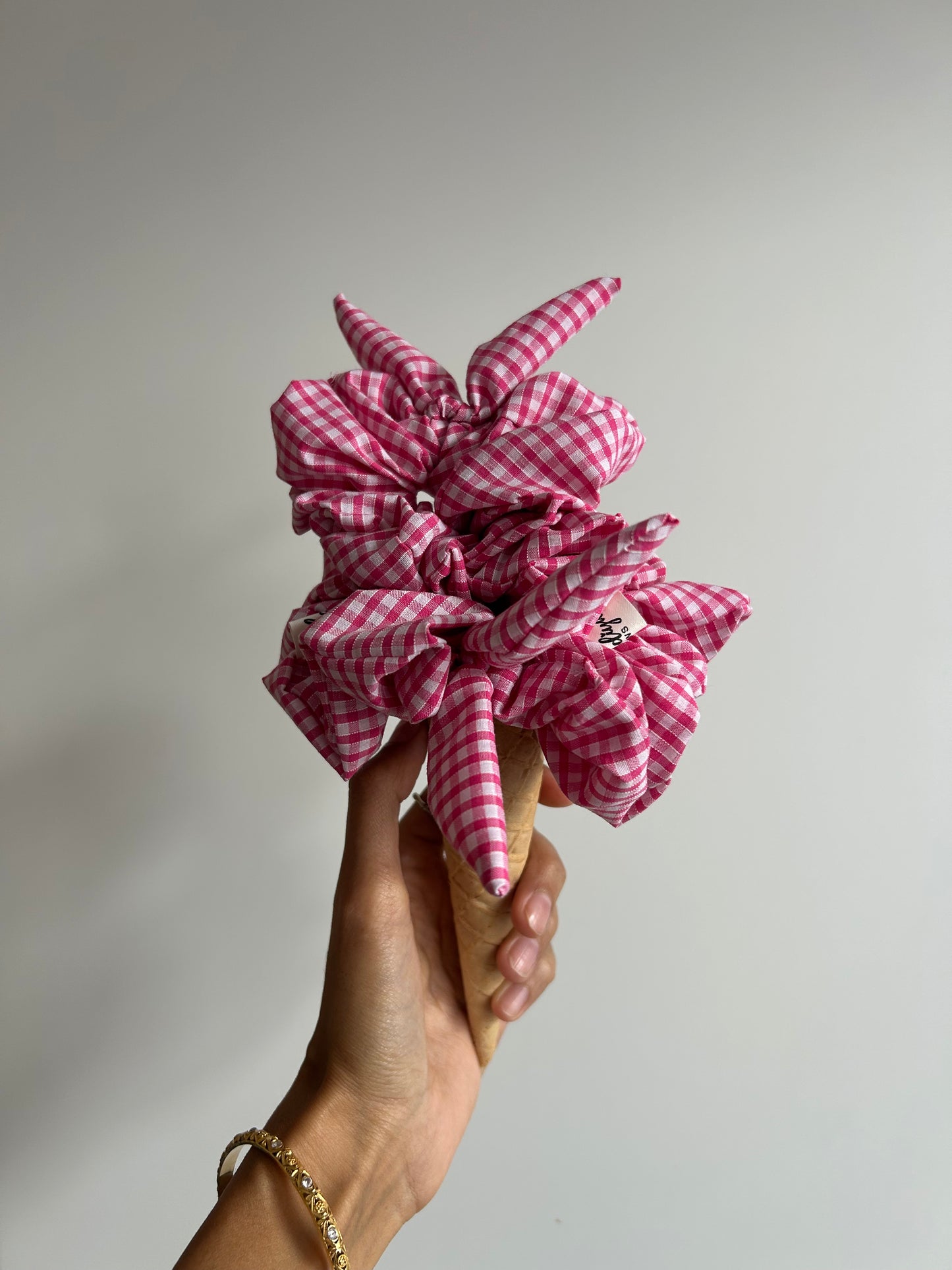 Bunny ears- Pink & white gingham scrunchie