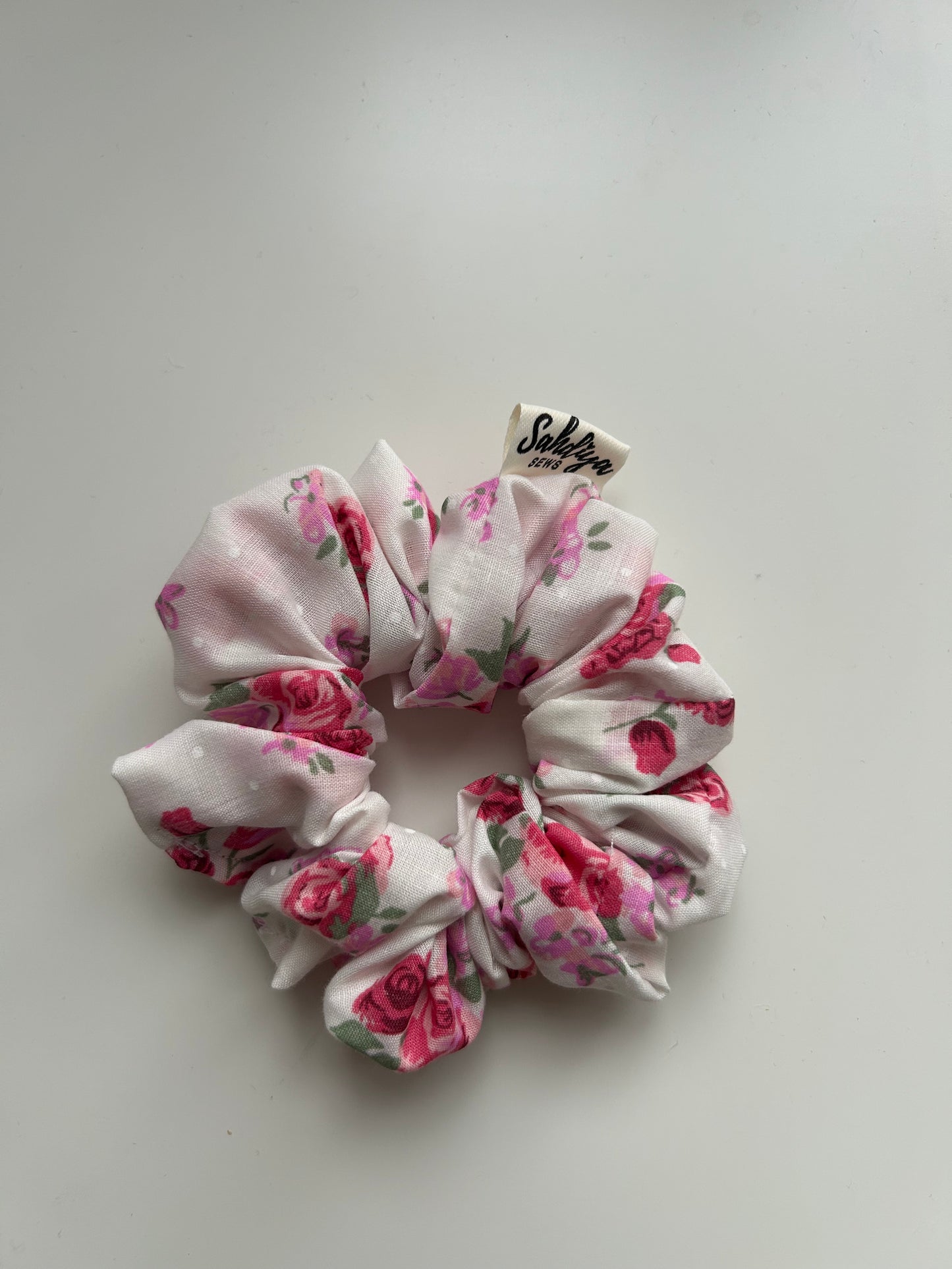 XS Pink & white floral scrunchie