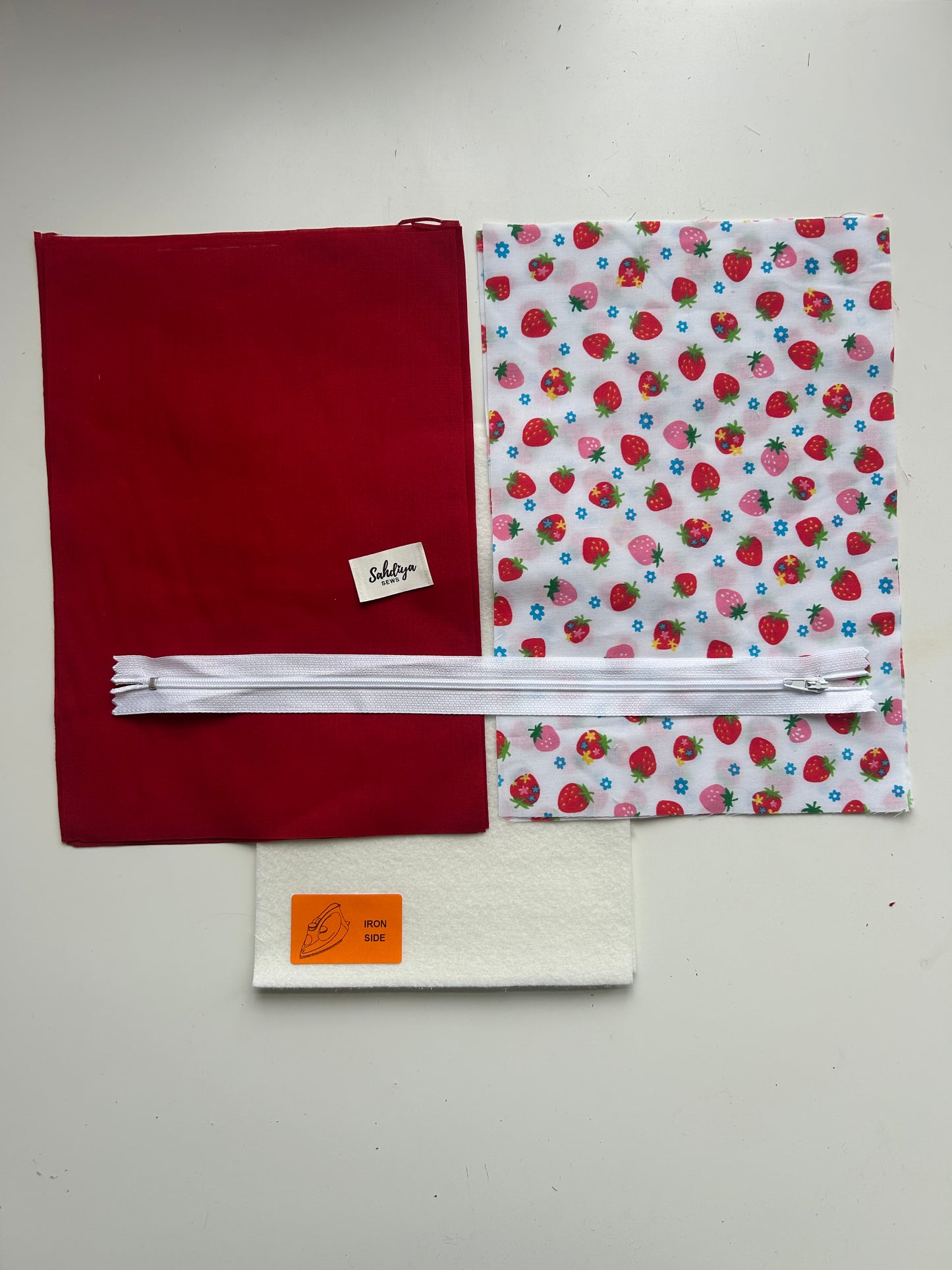Quilted flat zipper pouch | Strawberry makeup bag | Cosmetics pouch | Travel must haves