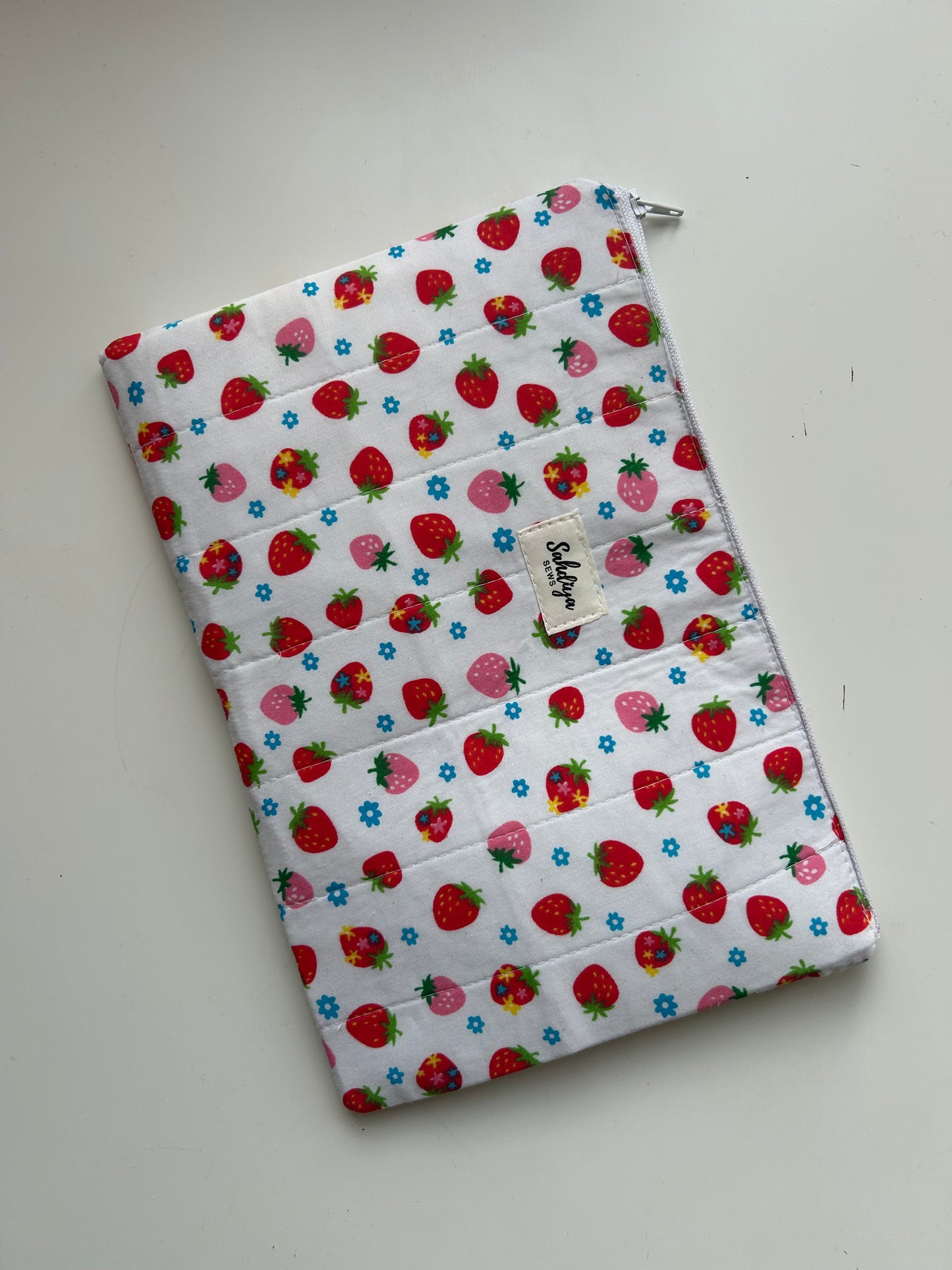 Quilted flat zipper pouch | Strawberry makeup bag | Cosmetics pouch | Travel must haves