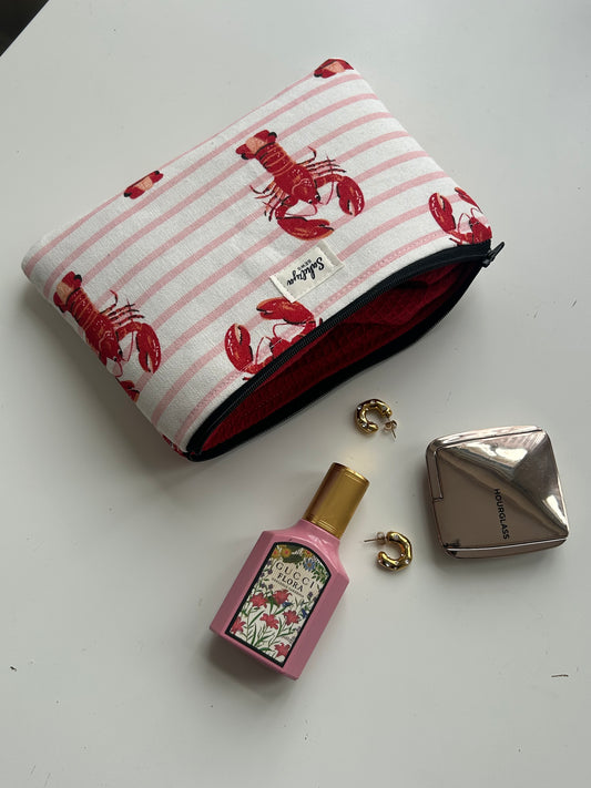 Lobster print pouch | Upcycled tea towel bag | One of a kind cosmetic pouch | Travel essentials organiser