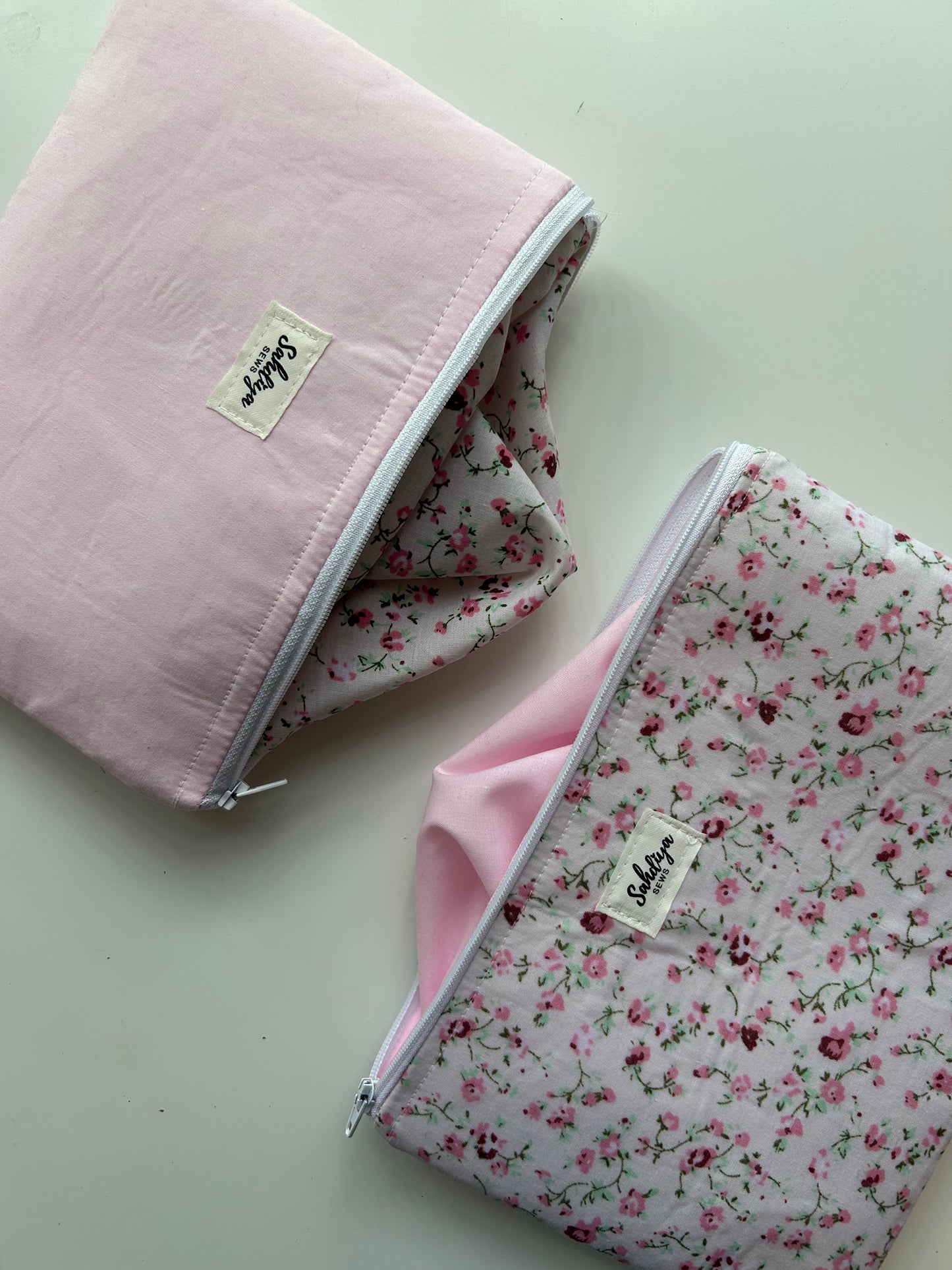 Baby pink quilted pouch | Floral lining makeup bag | Cosmetic pouch | Travel essentials organiser