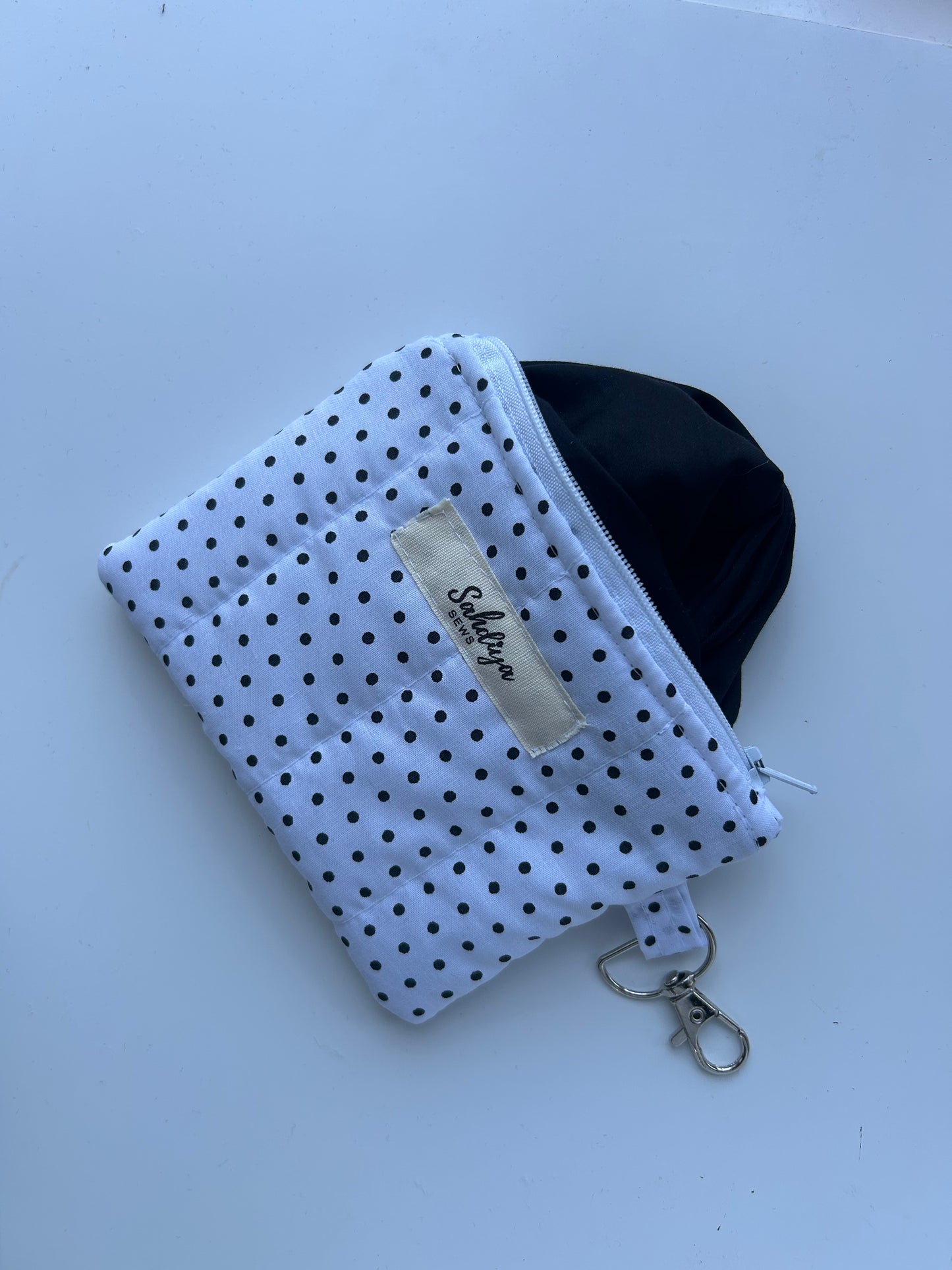 Quilted Mini Coin Purse with D-Ring | Handmade Padded Keyring Pouch