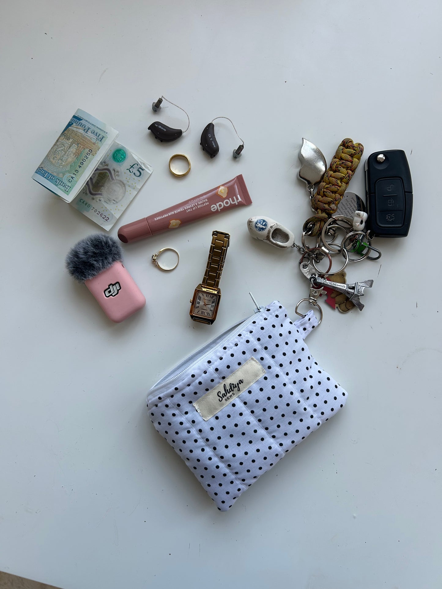 Quilted Mini Coin Purse with D-Ring | Handmade Padded Keyring Pouch